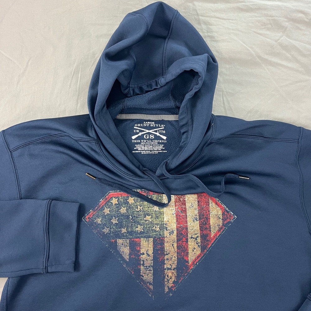 GRUNT STYLE Hoodie Mens‎ Size Large Blue Graphic Print USA Flag 1776 Patriotic